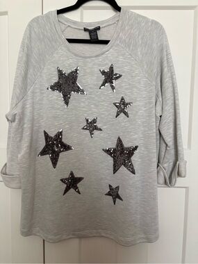 Chelsea & Theodore Light Gray Star Sequin Pullover Size 1X NWT